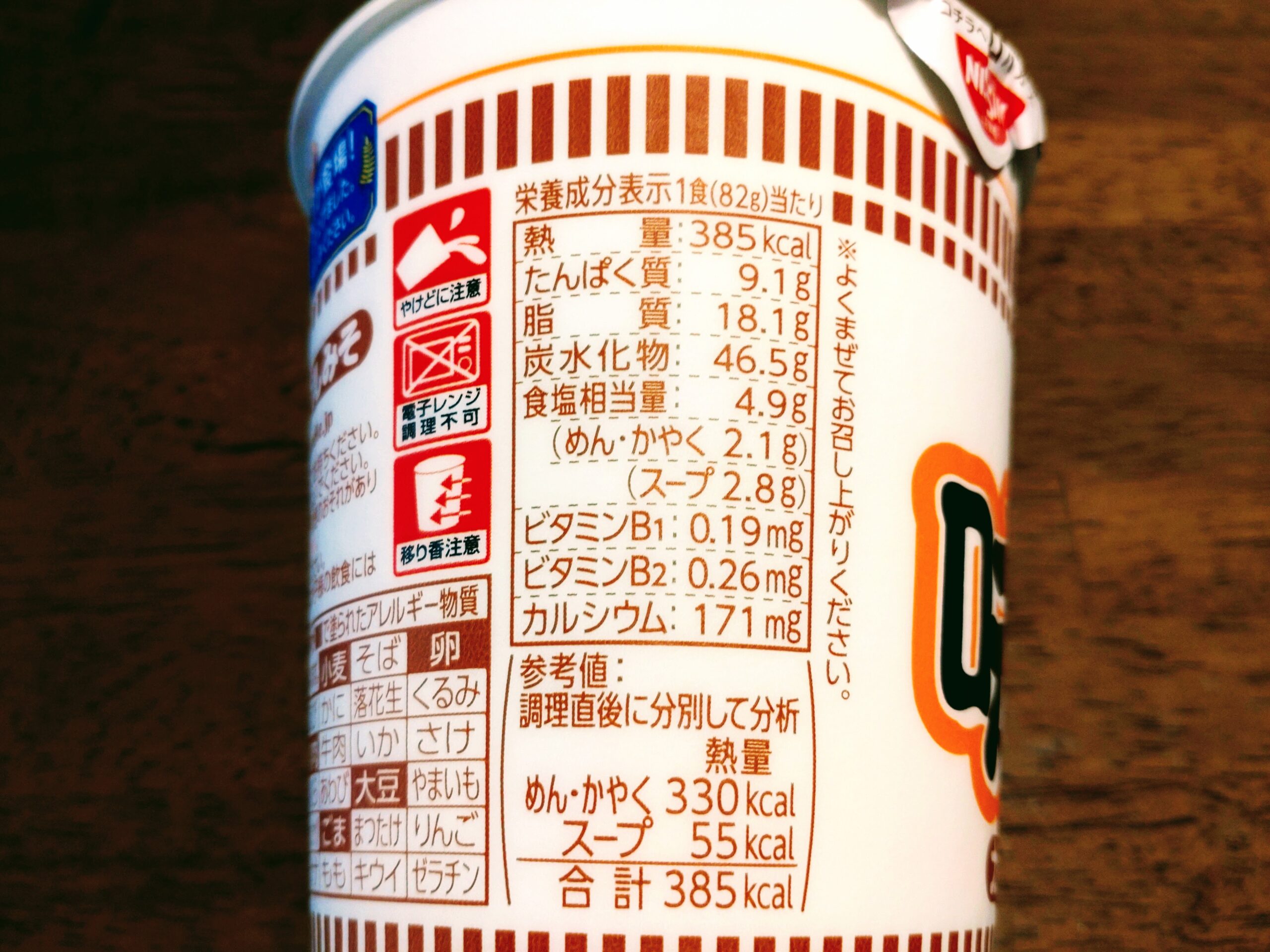 カップヌードル 味噌の栄養成分表示