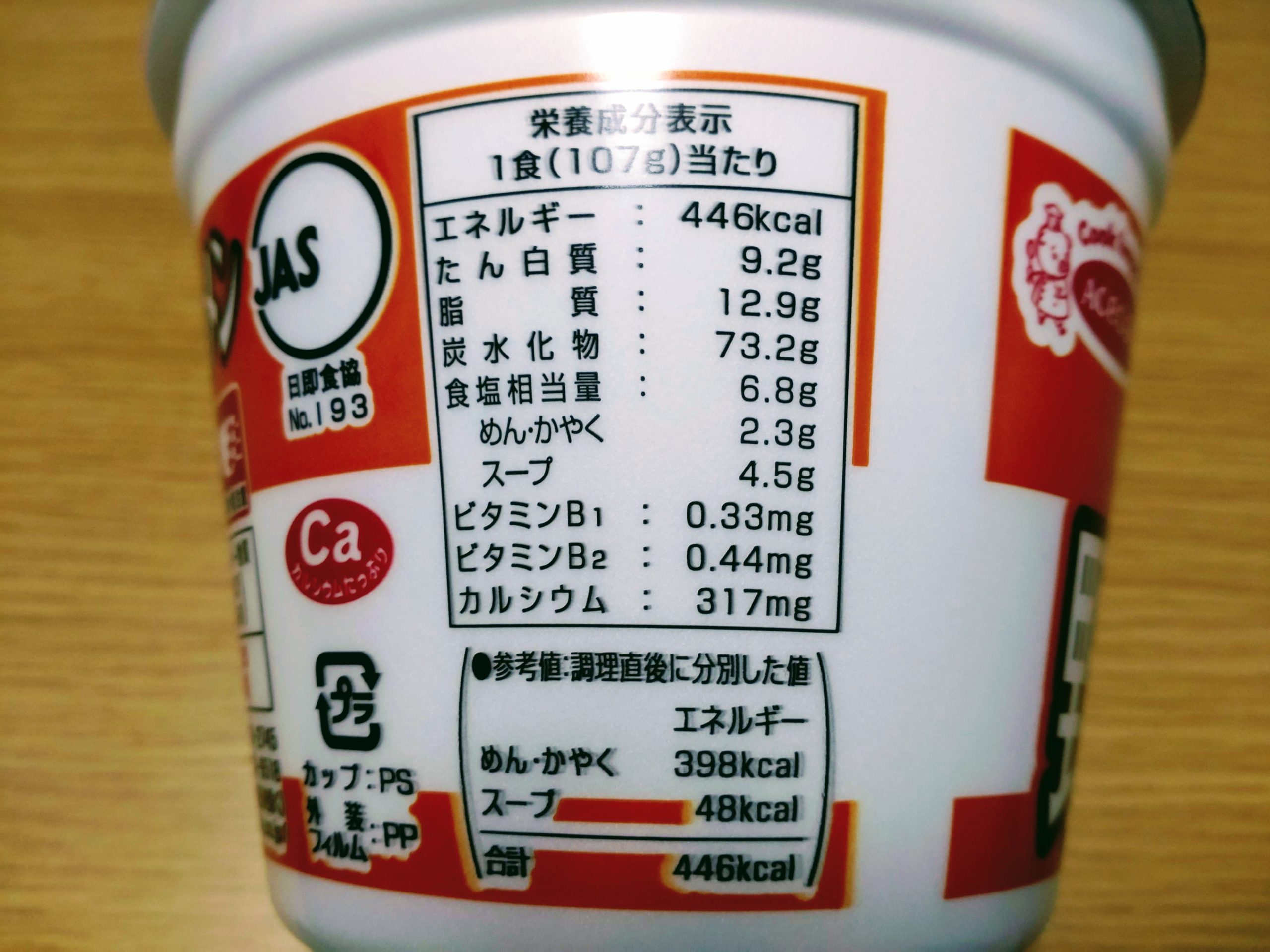 スーパーカップ１．５倍　新・野菜タンメンの栄養成分表示