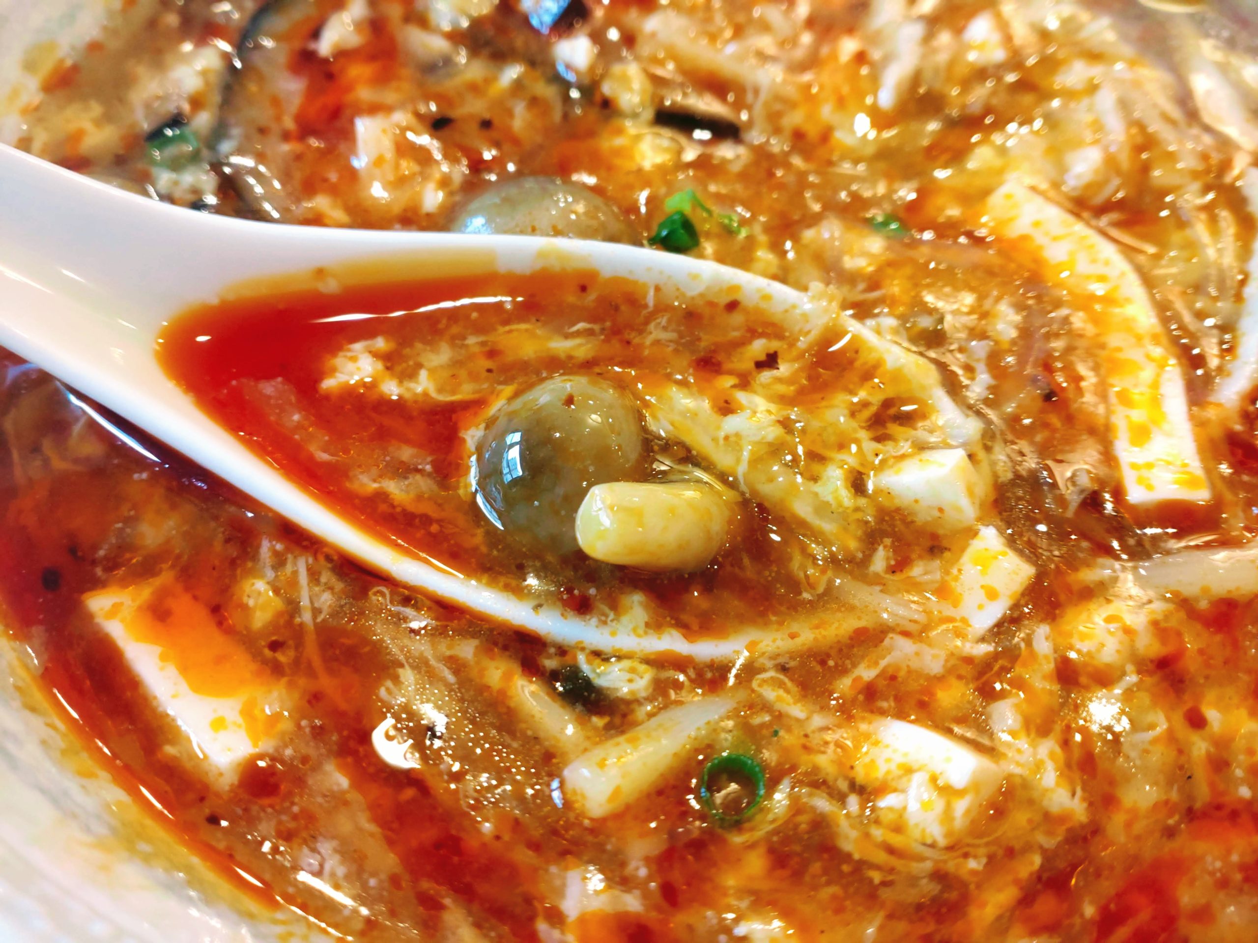 酸辣湯麺の具材とスープ