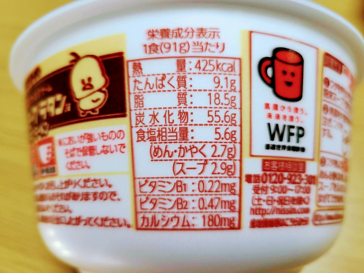 チキンラーメンどんぶり 昭和の洋食ブーム クリーミーグラタン味の栄養成分表示