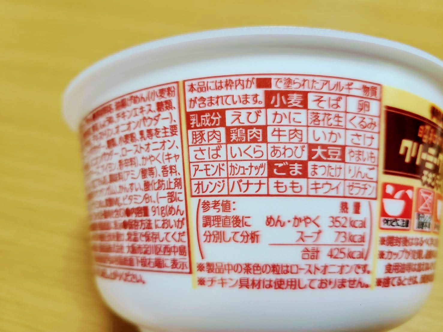チキンラーメンどんぶり 昭和の洋食ブーム クリーミーグラタン味の栄養成分表示